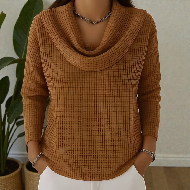 Zulaia | Teplý Vaflový Svetr s Elegantním Vodopádovým Výstřihem