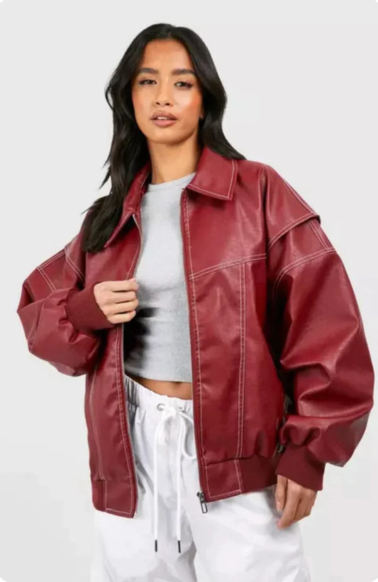Zulaia | Červená Kožená Bunda Bold